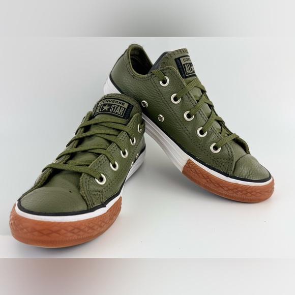Converse Chuck Taylor Junior Ox Olive Green Leather Low Top Sneakers, US Size 1 - Picture 12 of 12